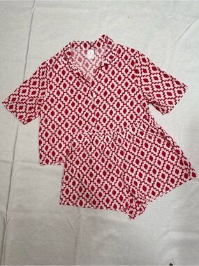 Shade & Shore Red White Geometric Pajama Lounge Set Shorts Small
